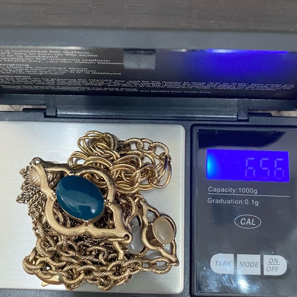 Vintage Double Sided Semi-Precious Stone Gold-tone Chain Tassel Necklace - Picture 9 of 16